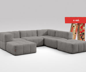 EEAZI modulares Sofa 2 Eckelementelem, 2 Mittelelemente, 2 Hocker im Set, in grauer Farbe