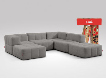 EEAZI modulares Sofa 2 Eckelementelem, 2 Mittelelemente, 2 Hocker im Set, in grauer Farbe