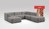 EEAZI modulares Sofa 2 Eckelementelem, 2 Mittelelemente, 2 Hocker im Set, in grauer Farbe