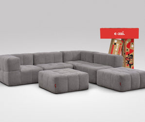 EEAZI modulares Sofa 2 Eckelementelem, 2 Mittelelemente, 2 Hocker im Set, in grauer Farbe