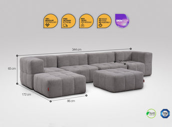 EEAZI modulares Sofa - 2 Eckelementelem, 2 Mittelelemente, 2 Hocker - grau
