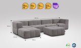 EEAZI modulares Sofa - 2 Eckelementelem, 2 Mittelelemente, 2 Hocker - grau