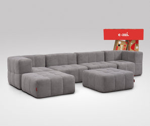 EEAZI modulares Sofa 2 Eckelementelem, 2 Mittelelemente, 2 Hocker im Set, in grauer Farbe