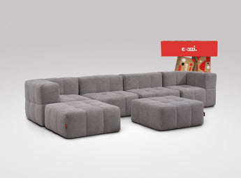 EEAZI modulares Sofa 2 Eckelementelem, 2 Mittelelemente, 2 Hocker im Set, in grauer Farbe