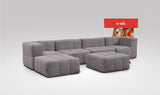 EEAZI modulares Sofa 2 Eckelementelem, 2 Mittelelemente, 2 Hocker im Set, in grauer Farbe