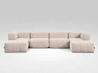 EEAZI modulares Sofa - 2 Eckelementelem, 2 Mittelelemente, 2 Hocker - beige
