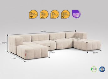 6-teiliges EEAZI Sofa – 2 Eckelement, 2 Mittelelemente, 2 Hocker, in beiger Farbe , Version 1
