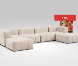 EEAZI modulares Sofa 2 Eckelementelem, 2 Mittelelemente, 2 Hocker im Set, in Beige