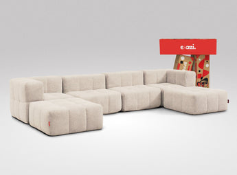 EEAZI modulares Sofa 2 Eckelementelem, 2 Mittelelemente, 2 Hocker im Set, in Beige