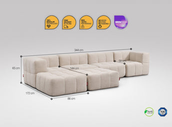 6-teiliges EEAZI Sofa – 2 Eckelement, 2 Mittelelemente, 2 Hocker, in beiger Farbe , Version 3