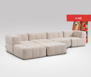 EEAZI modulares Sofa 2 Eckelementelem, 2 Mittelelemente, 2 Hocker im Set, in beiger Farbe