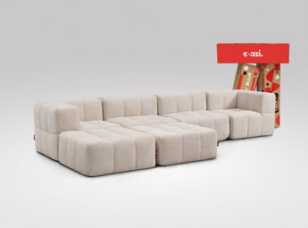 EEAZI modulares Sofa 2 Eckelementelem, 2 Mittelelemente, 2 Hocker im Set, in beiger Farbe