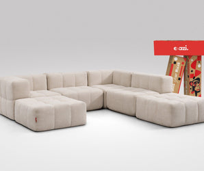EEAZI modulares Sofa 2 Eckelementelem, 2 Mittelelemente, 2 Hocker im Set, in Beige