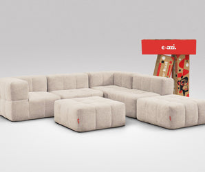 EEAZI modulares Sofa 2 Eckelementelem, 2 Mittelelemente, 2 Hocker im Set, in Beige