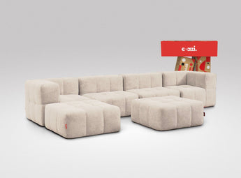 EEAZI modulares Sofa 2 Eckelementelem, 2 Mittelelemente, 2 Hocker im Set, in Beige