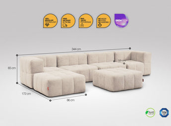 EEAZI modulares Sofa - 2 Eckelementelem, 2 Mittelelemente, 2 Hocker - beige