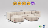 EEAZI modulares Sofa - 2 Eckelementelem, 2 Mittelelemente, 2 Hocker - beige