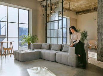grau mit Stoffbezug modulares Sofamodule schnell mit Installation, ästhetisch verpackt im Karton.